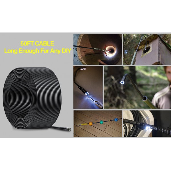 Dual Lens Industrial Borescope 5” IPS Large Screen Waterproof Semi-Rigid 50FT Tube Sewer Pipe Drain Camera